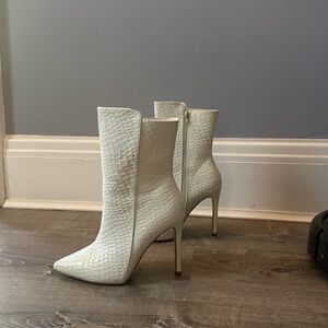 Fashion Nova White Textured Heeled Boots